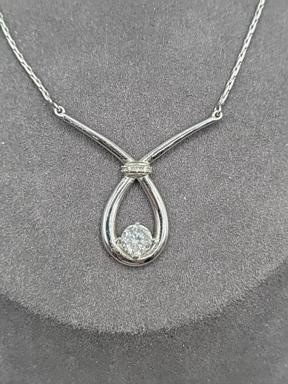 NVC Natasha V Collister Sterling Silver CZ Y Drop Necklace 17" Choker - Picture 3 of 13